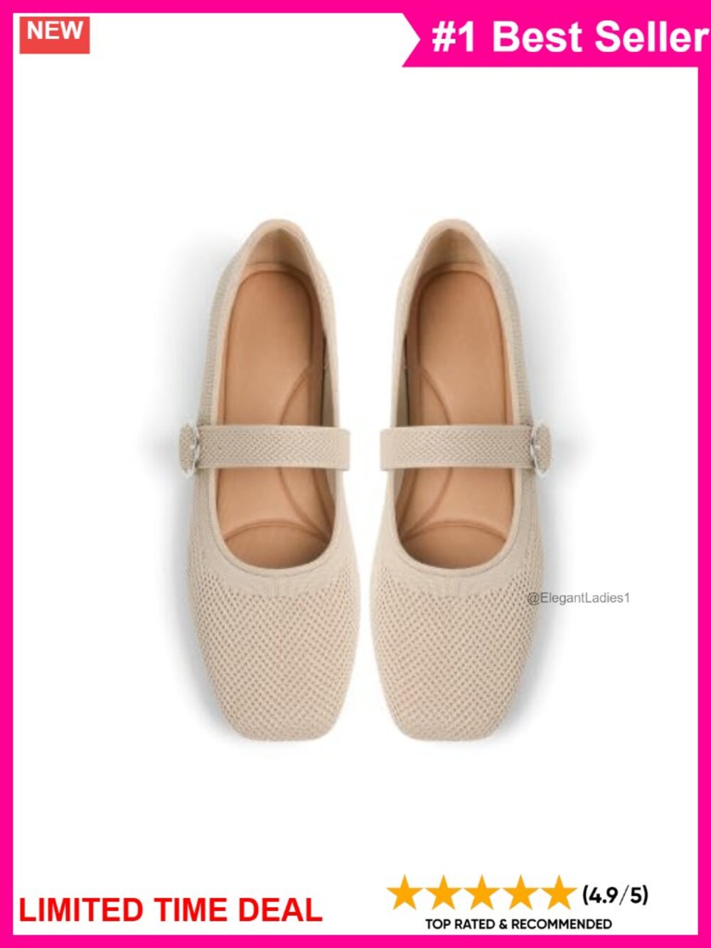 Women's Square Toe Mary Jane Ballet Flats Stretch Knit Comfort Shoes